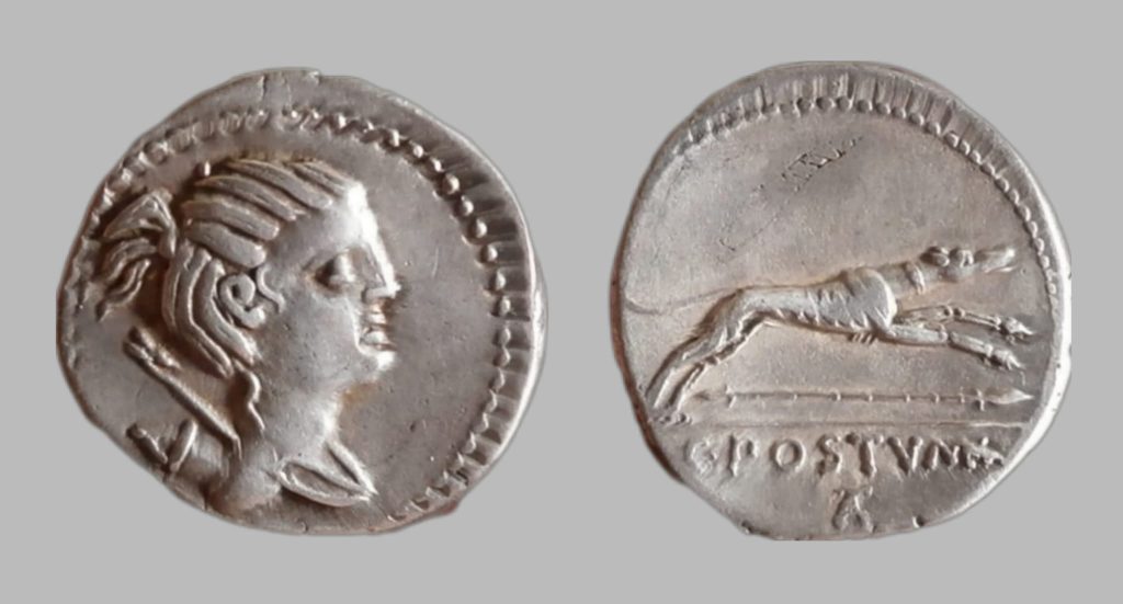 Postumia Republicana Romana Denario 74 AC Roma FFc 1073 Craw 394 